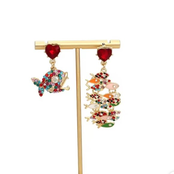 Betsy Johnson Colorful Multicolor Irregular Fish pendant Drop Heart Earrings - Picture 2 of 7